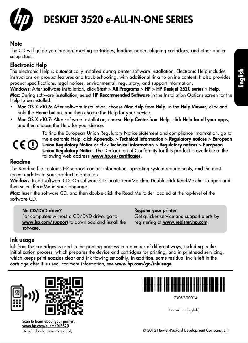 Page n°1 - Manuel utilisateur HP Deskjet 3520 e-All-in-One series