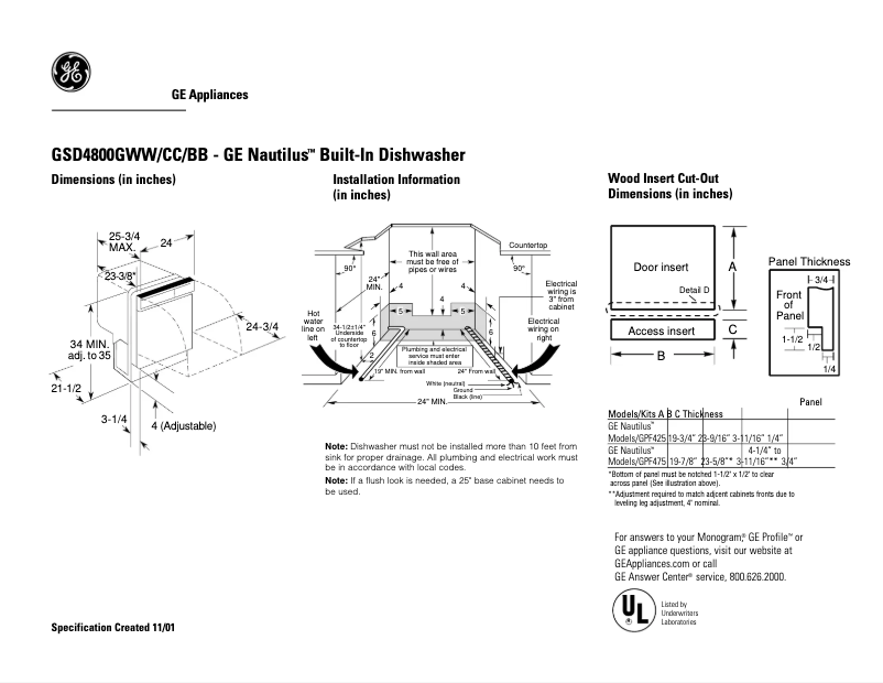 Page n°1 - Fiche technique GE GSD4800GCC
