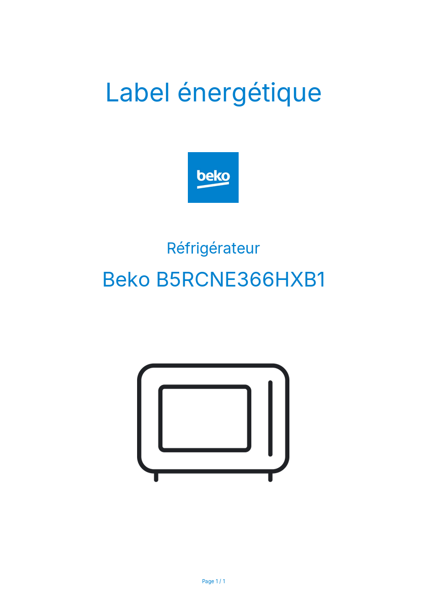 Page n°1 - Label énergétique Beko B5RCNE366HXB1