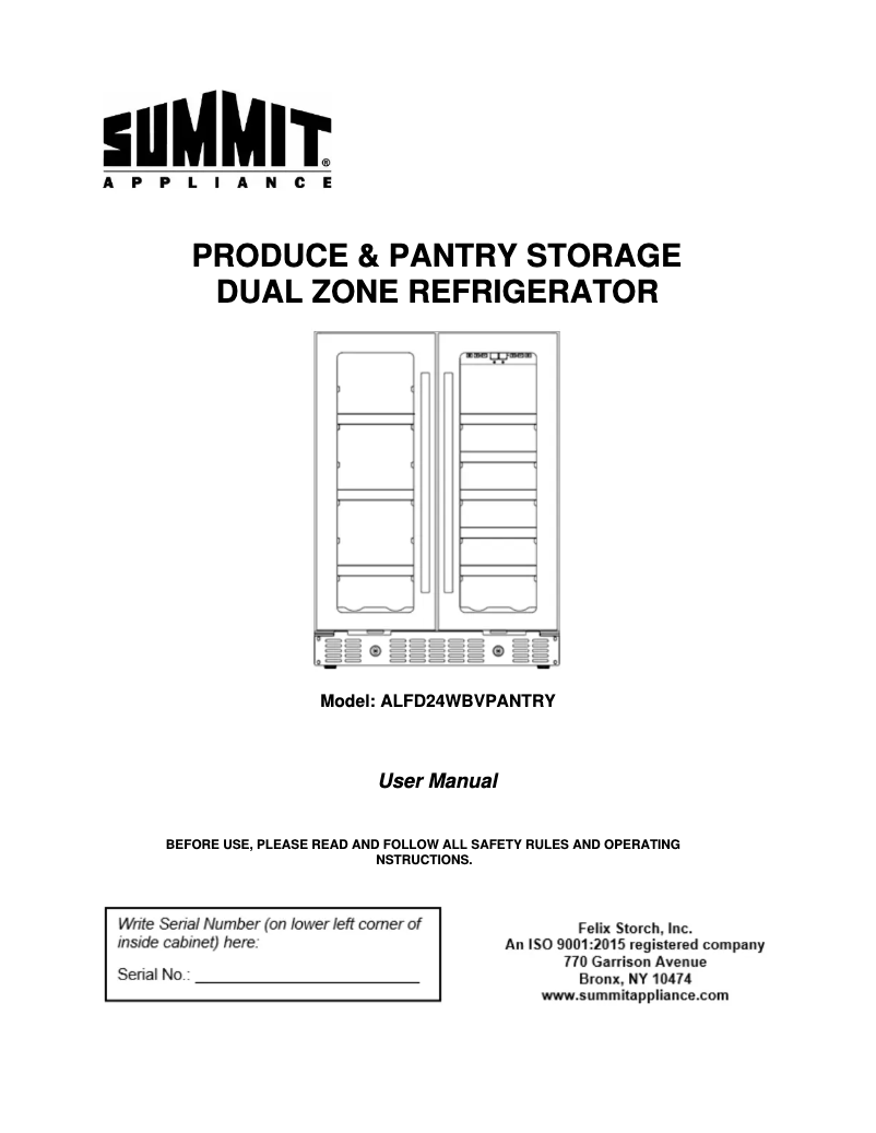 Page 1 de la notice Manuel utilisateur Summit ALFD24WBVPANTRY