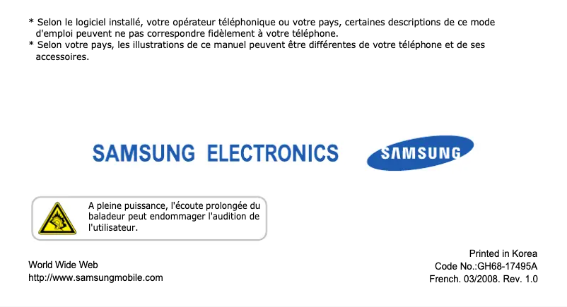 Page 1 de la notice Manuel utilisateur Samsung SGH-U900
