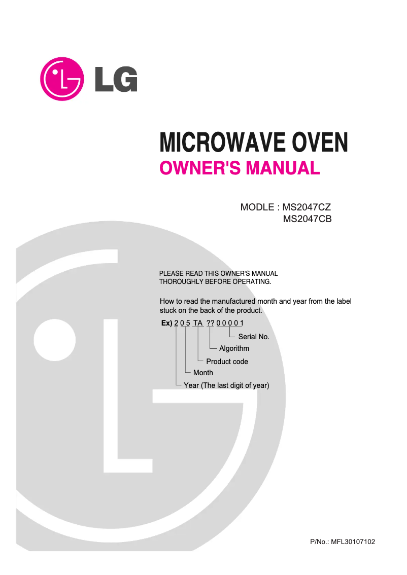 Page n°1 - Manuel utilisateur LG MS1947CZ