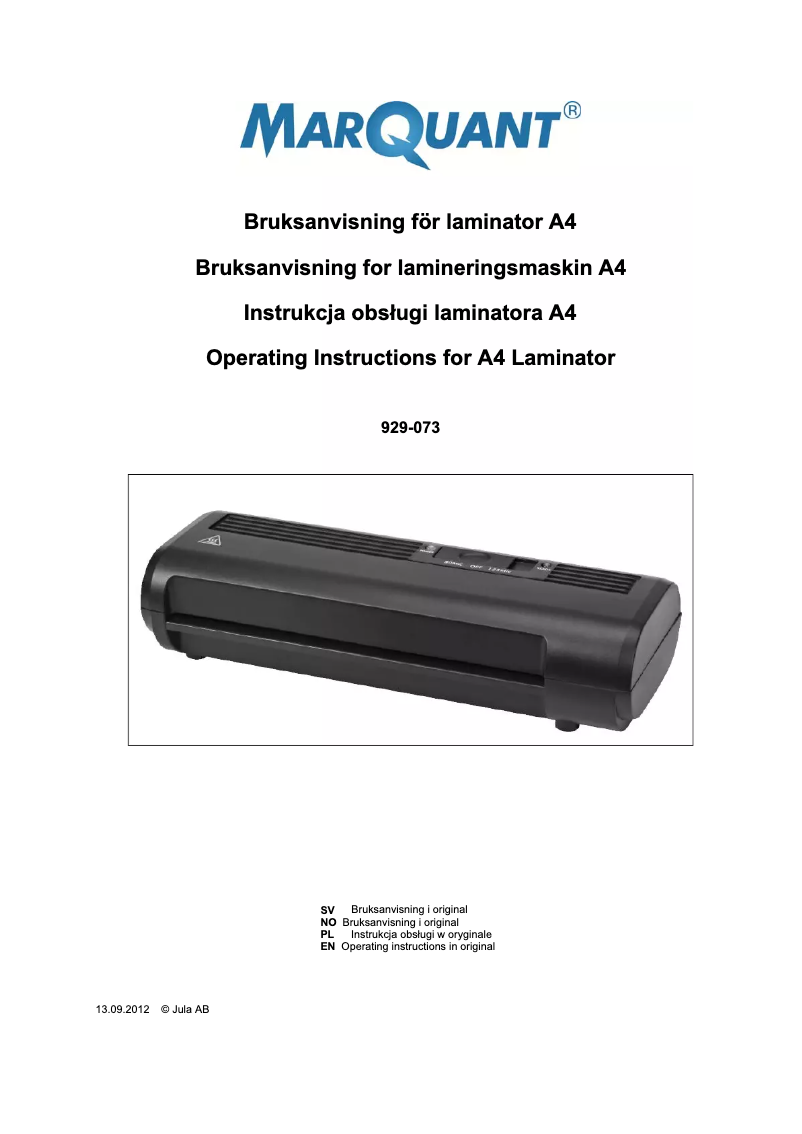 Page n°1 - Manuel utilisateur Marquant 929-073