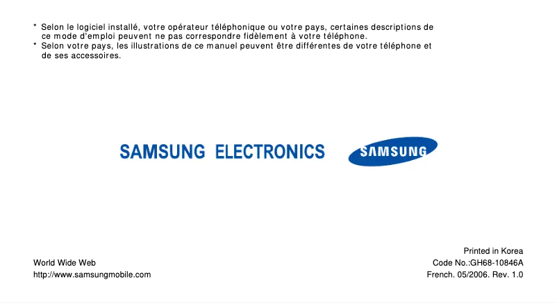 Page 1 de la notice Manuel utilisateur Samsung SGH-X820