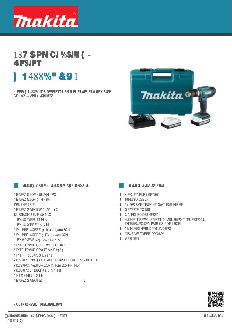 Page 1 de la notice Fiche technique Makita HP488D