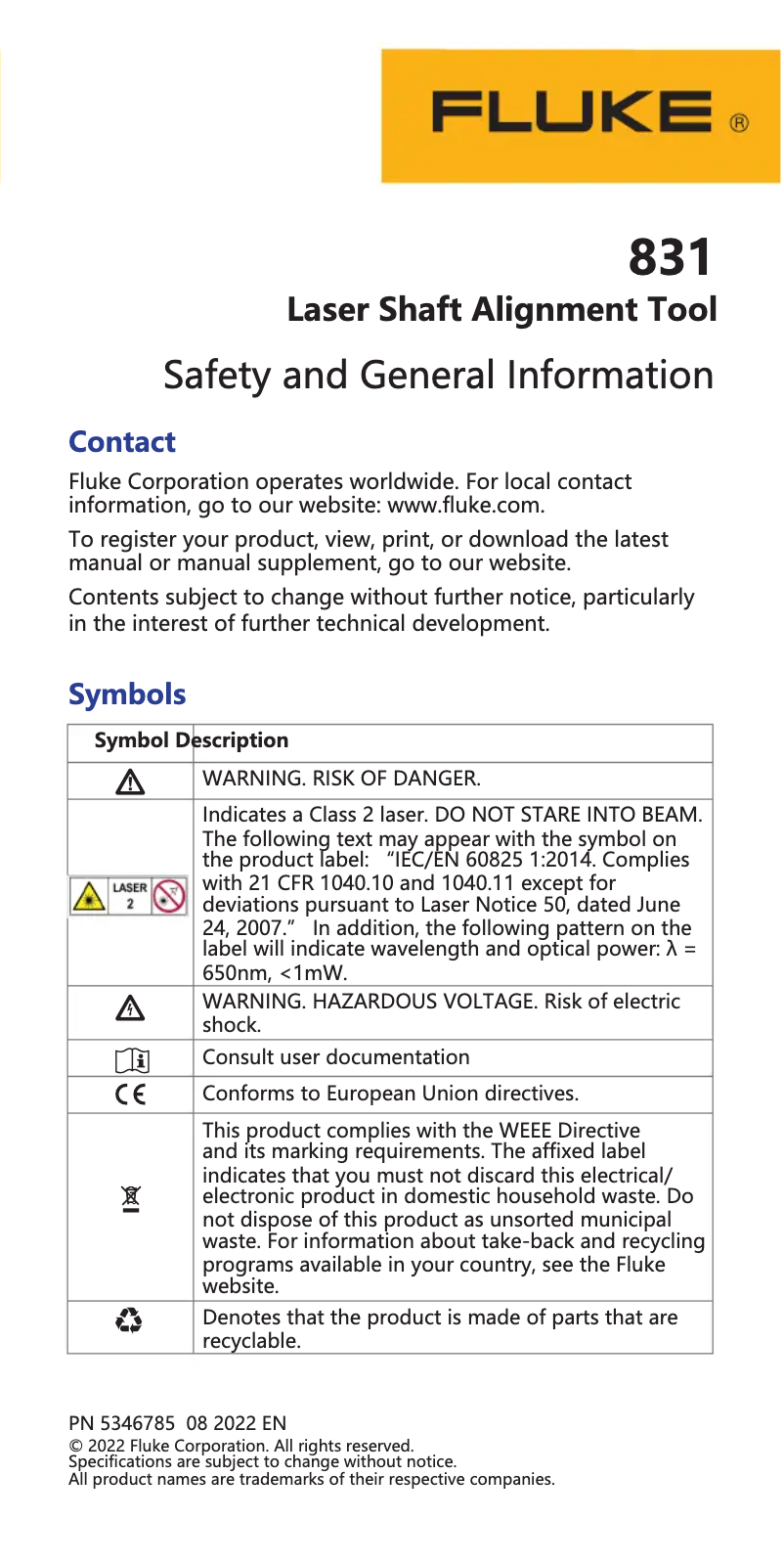 Page 1 de la notice Instructions de sécurité Fluke 831