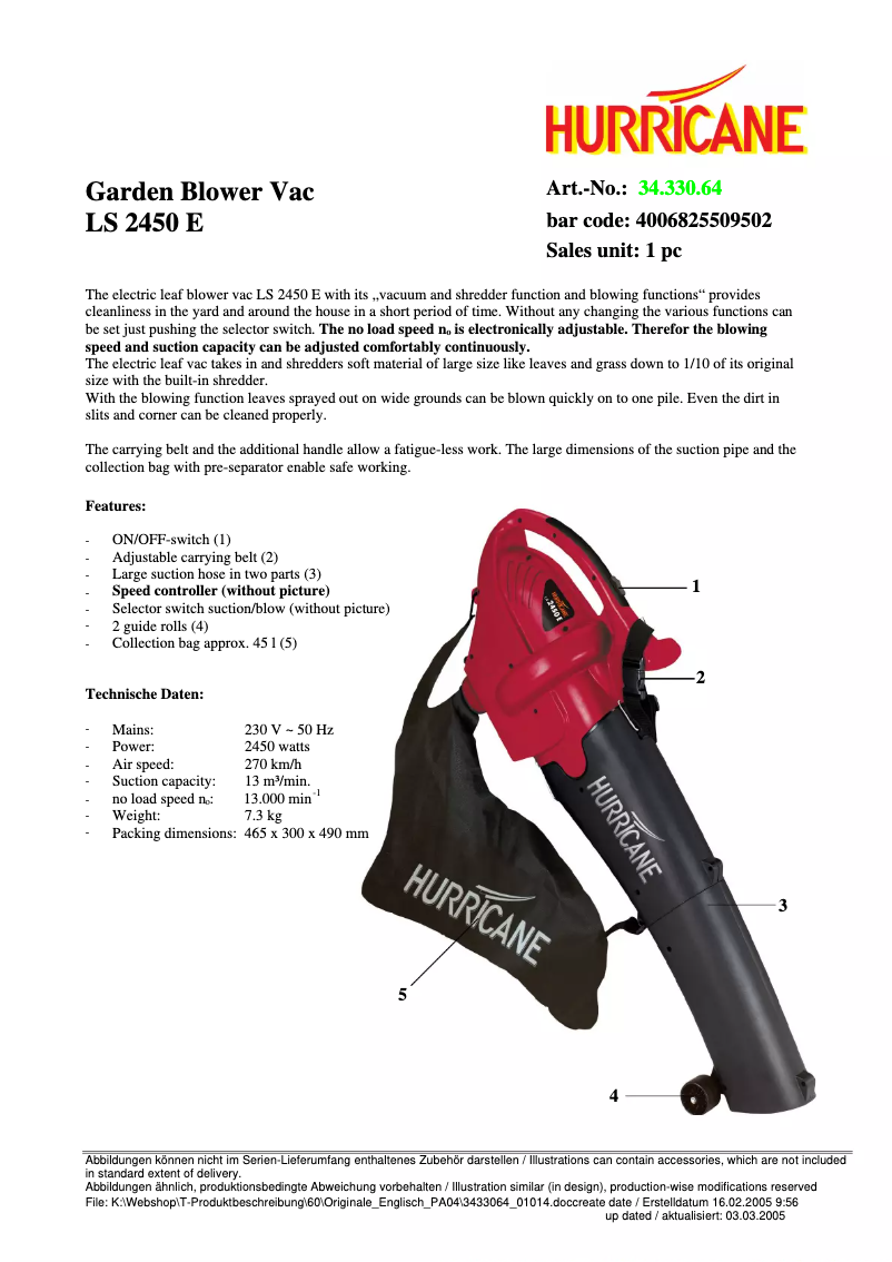 Page 1 de la notice Manuel utilisateur Hurricane LS 2450 E