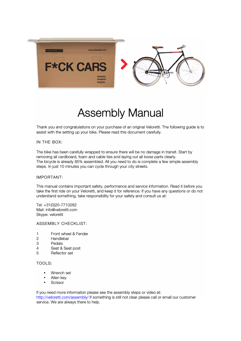Page n°1 - Manuel utilisateur Veloretti V1