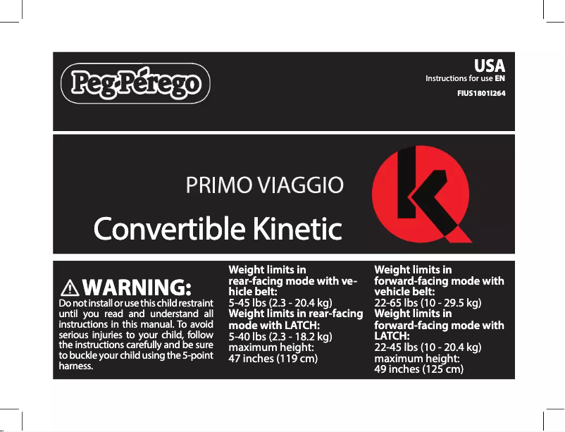 Page n°1 - Manuel utilisateur Peg Perego Primo Viaggio Convertible Kinetic