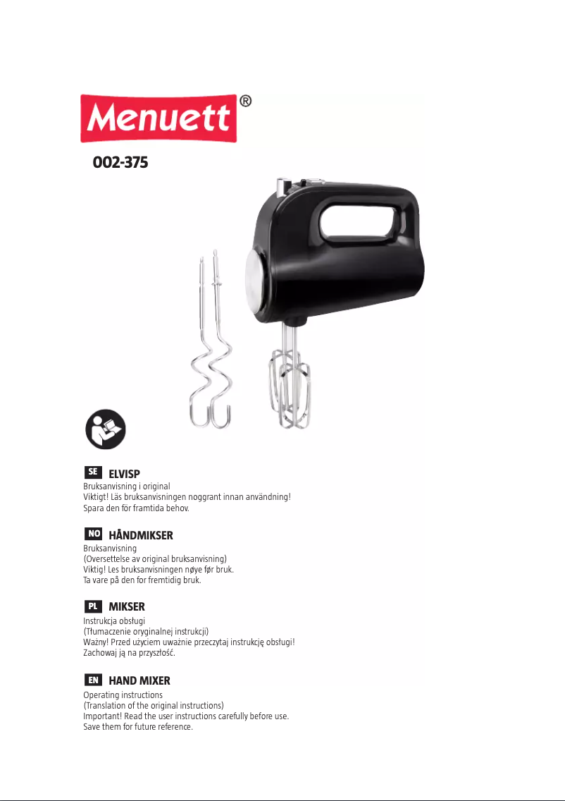 Page n°1 - Manuel utilisateur Menuett 002-375