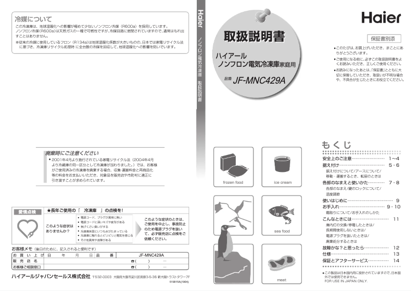 Page 1 de la notice Manuel utilisateur Haier JF-MNC429A