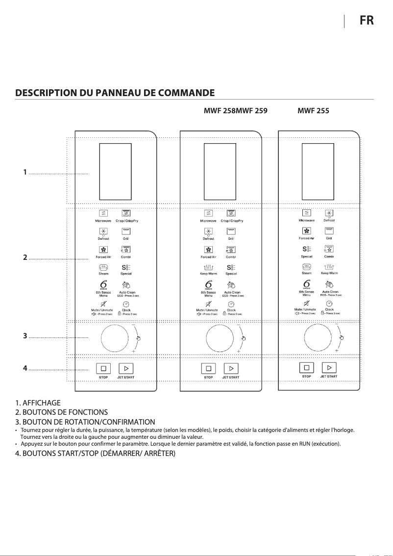 Page 1 de la notice Manuel utilisateur Whirlpool MWF 258 B