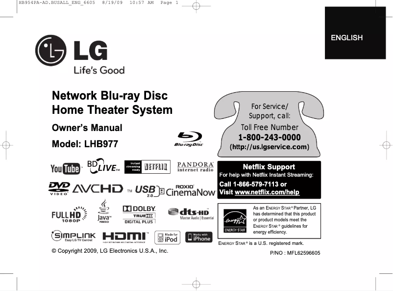 Page 1 de la notice Manuel utilisateur LG LHB977