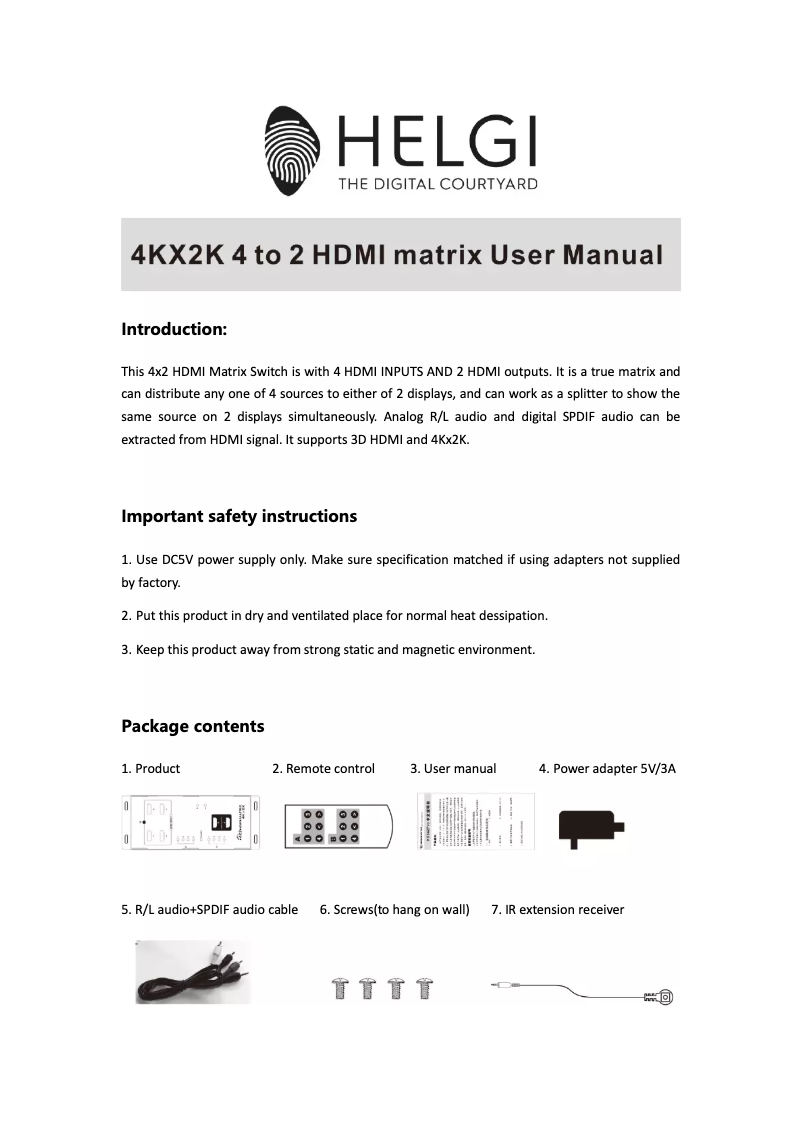 Page 1 de la notice Manuel utilisateur HELGI HLG0342PRO