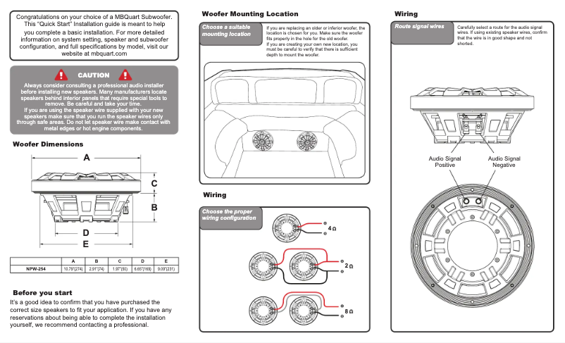 Page n°1 - Guide de démarrage rapide MB Quart NPW-254