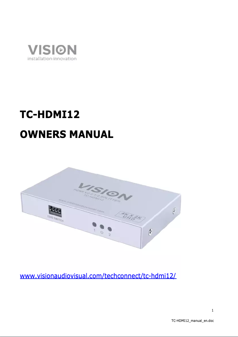 Image de la première page du manuel de l'appareil TC-HDMI12