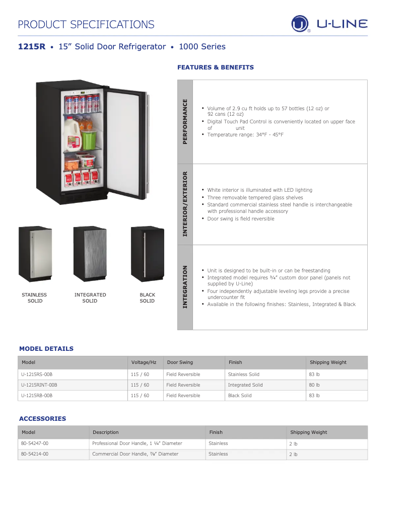Page 1 de la notice Fiche technique U-Line U-1215R