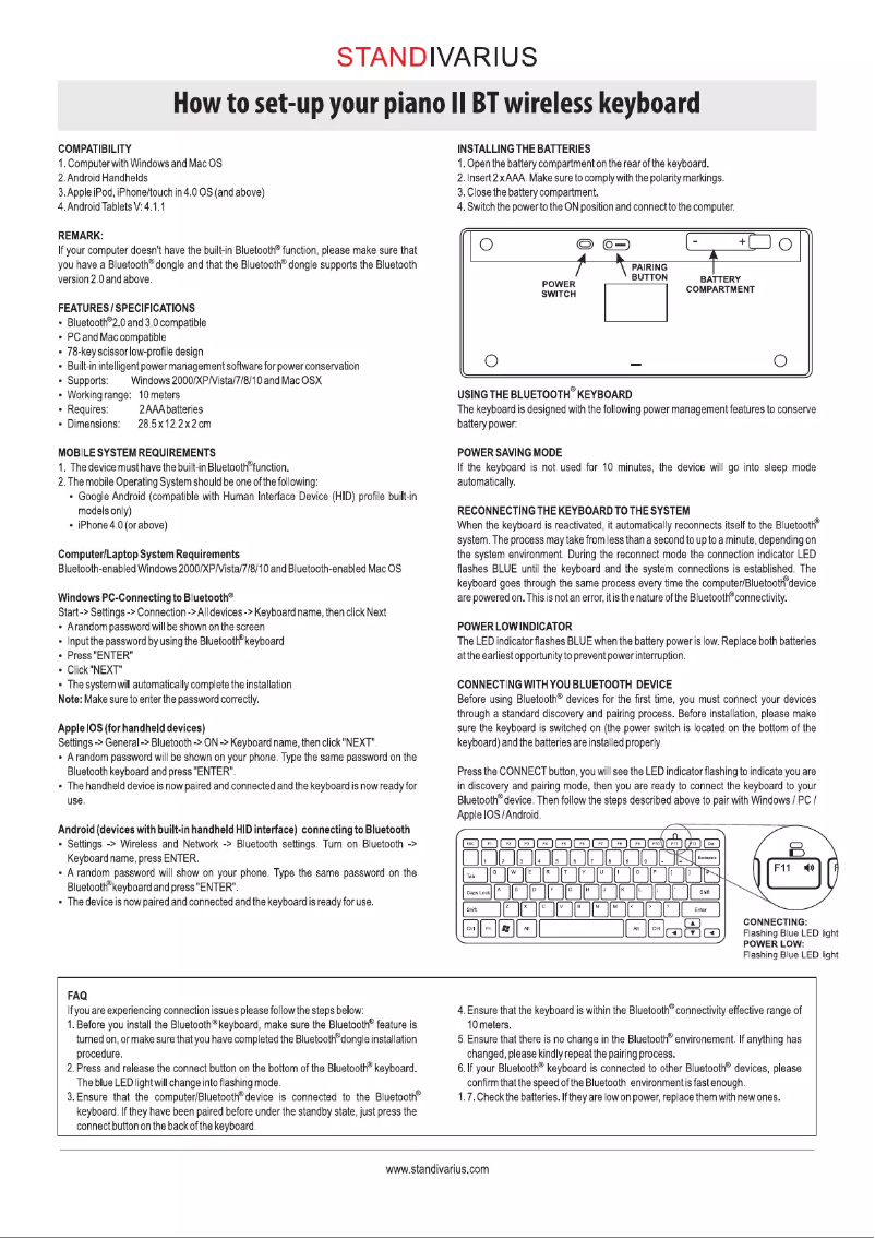 Image de la première page du manuel de l'appareil Piano II BT
