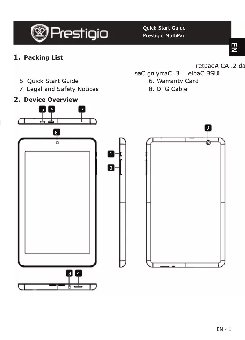 Page 1 de la notice Manuel utilisateur Prestigio MultiPad 7.0 Ultra Duo