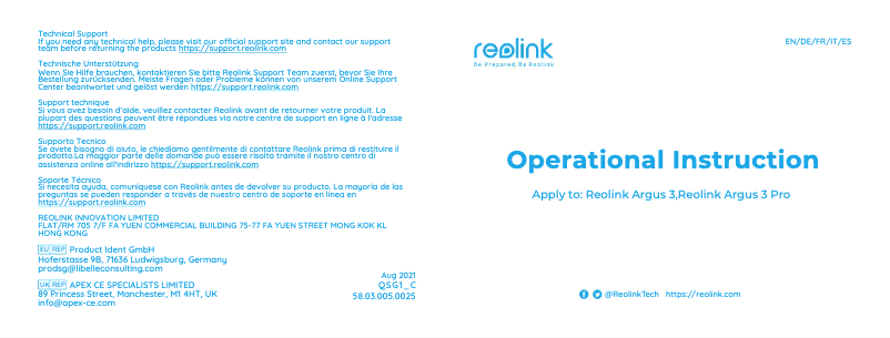 Image de la première page du manuel de l'appareil Argus 3 Pro