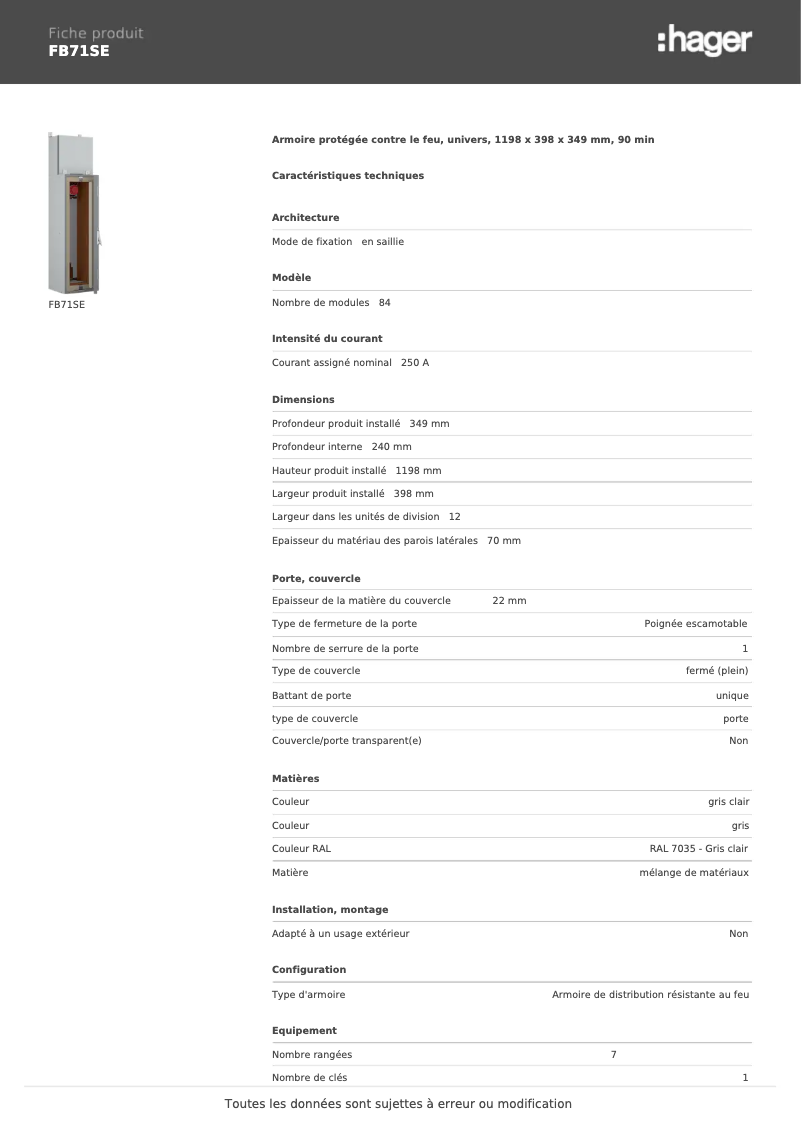 Page n°1 - Fiche technique Hager FB71SE