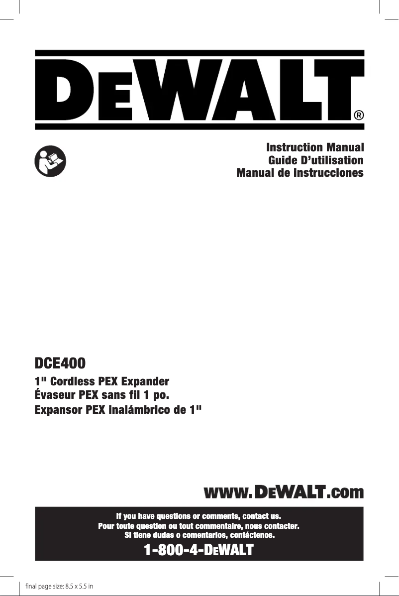 Página 1 del manual Guía de instalación DeWalt DCE400