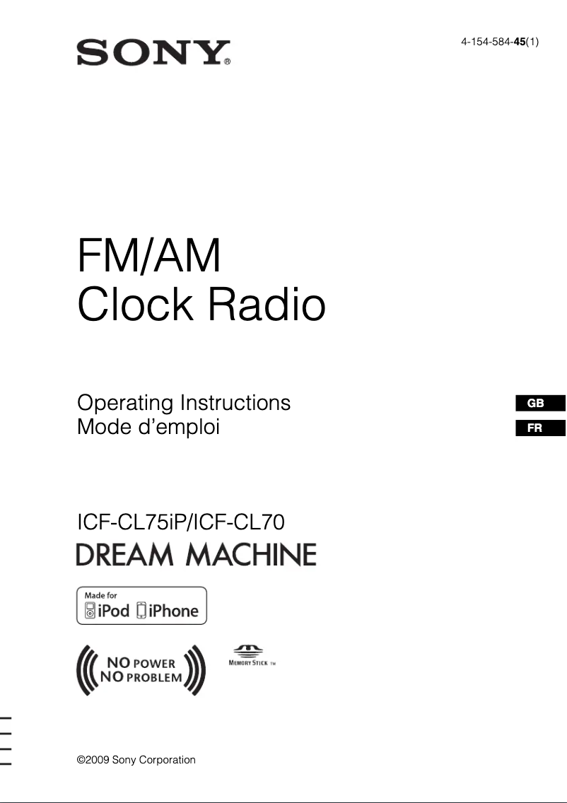 Page 1 de la notice Manuel utilisateur Sony ICF-CL75iP