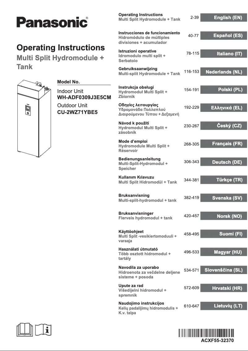 Page 1 de la notice Manuel utilisateur Panasonic WH-ADF0309J3E5CM