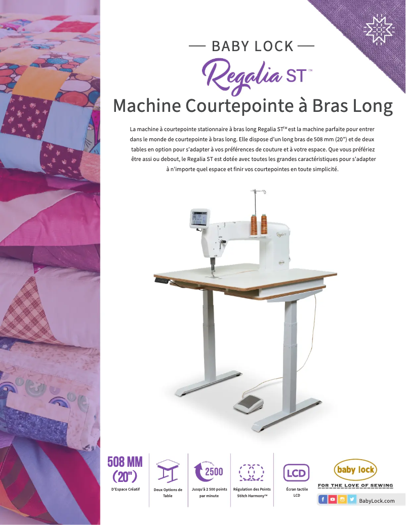 Page 1 de la notice Fiche technique Baby Lock Regalia ST