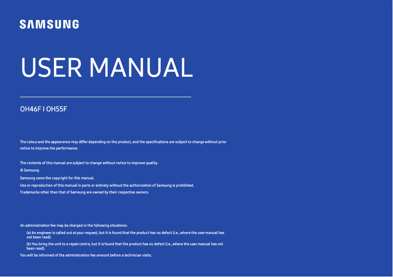 Page 1 de la notice Manuel utilisateur Samsung LH46OHF2VBC