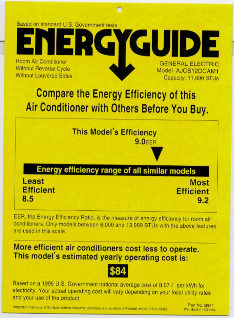 Page n°1 - Label énergétique GE AJCS12DC