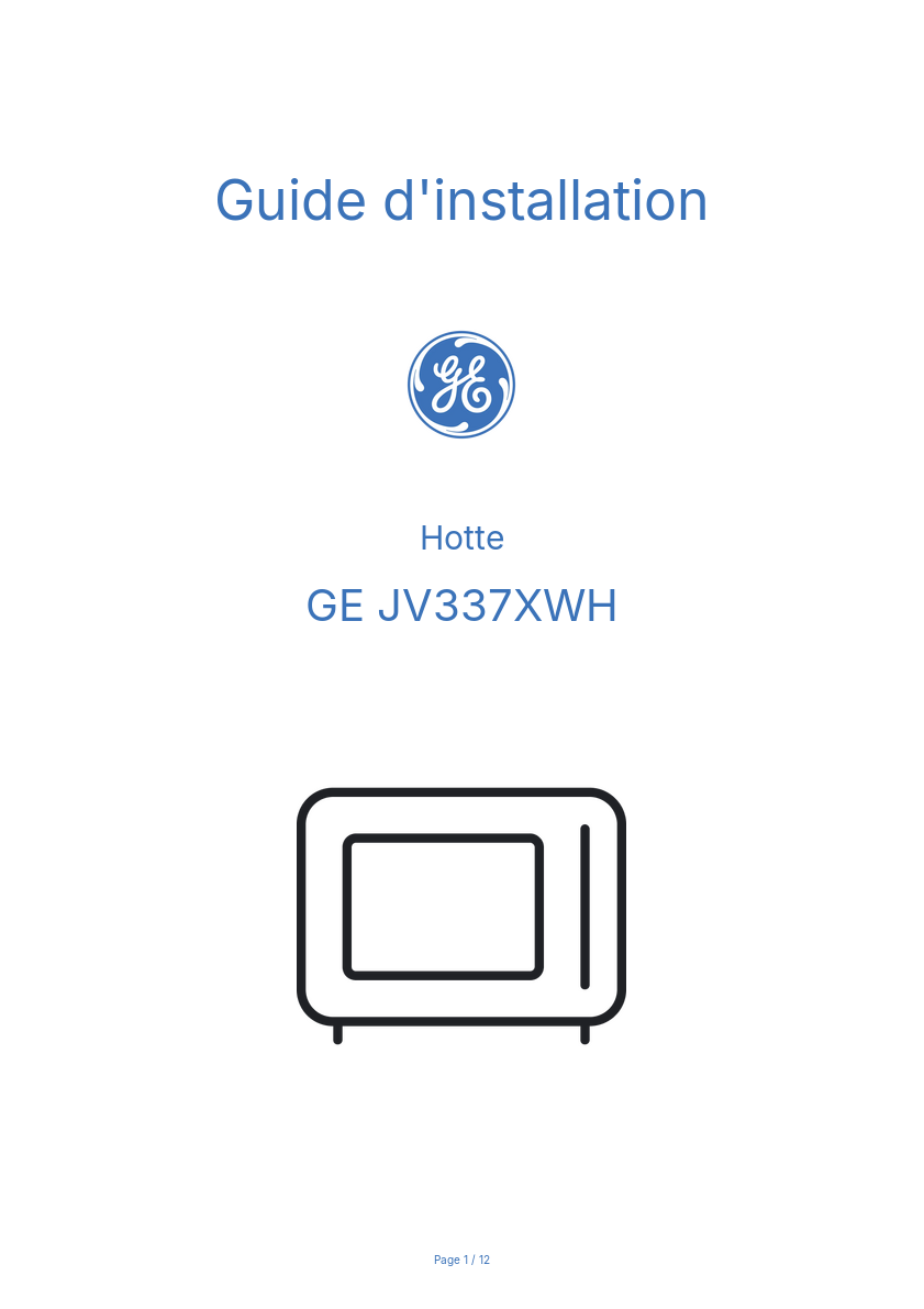 Page n°1 - Guide d'installation GE JV337XWH