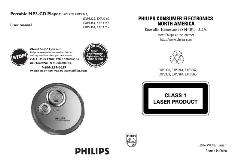 Page 1 de la notice Manuel utilisateur Philips EXP3362