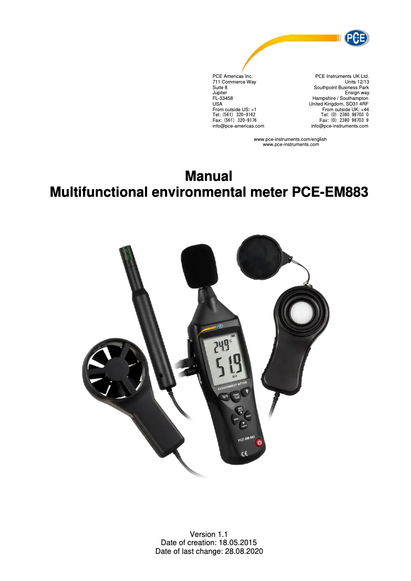 Page 1 de la notice Manuel utilisateur PCE Instruments PCE-EM 883