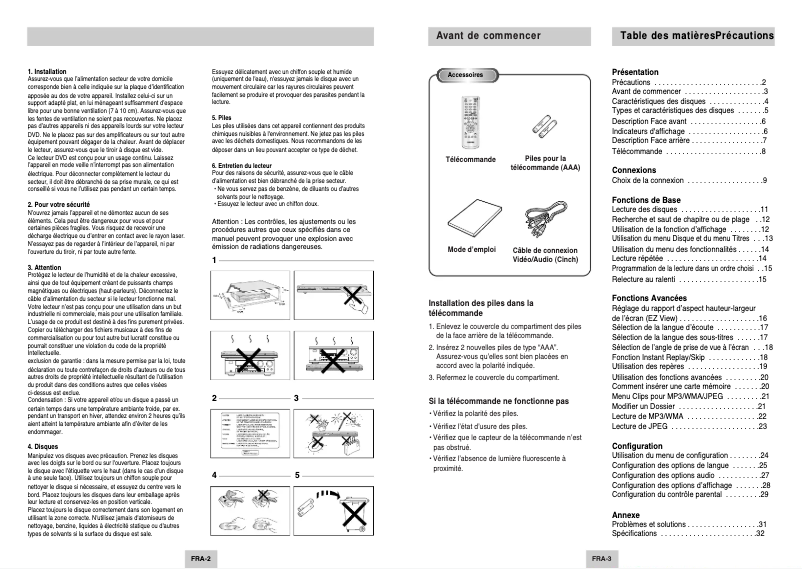 Page 1 de la notice Manuel utilisateur Samsung DVD-P147
