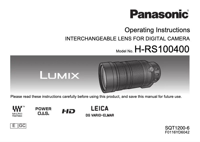 Page 1 de la notice Manuel utilisateur Panasonic H-RS100400