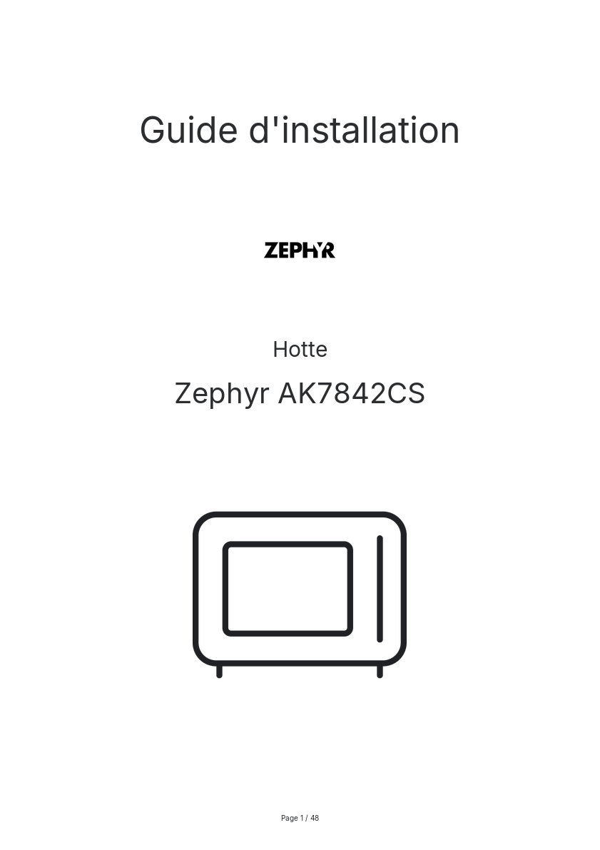 Page n°1 - Guide d'installation Zephyr AK7842CS
