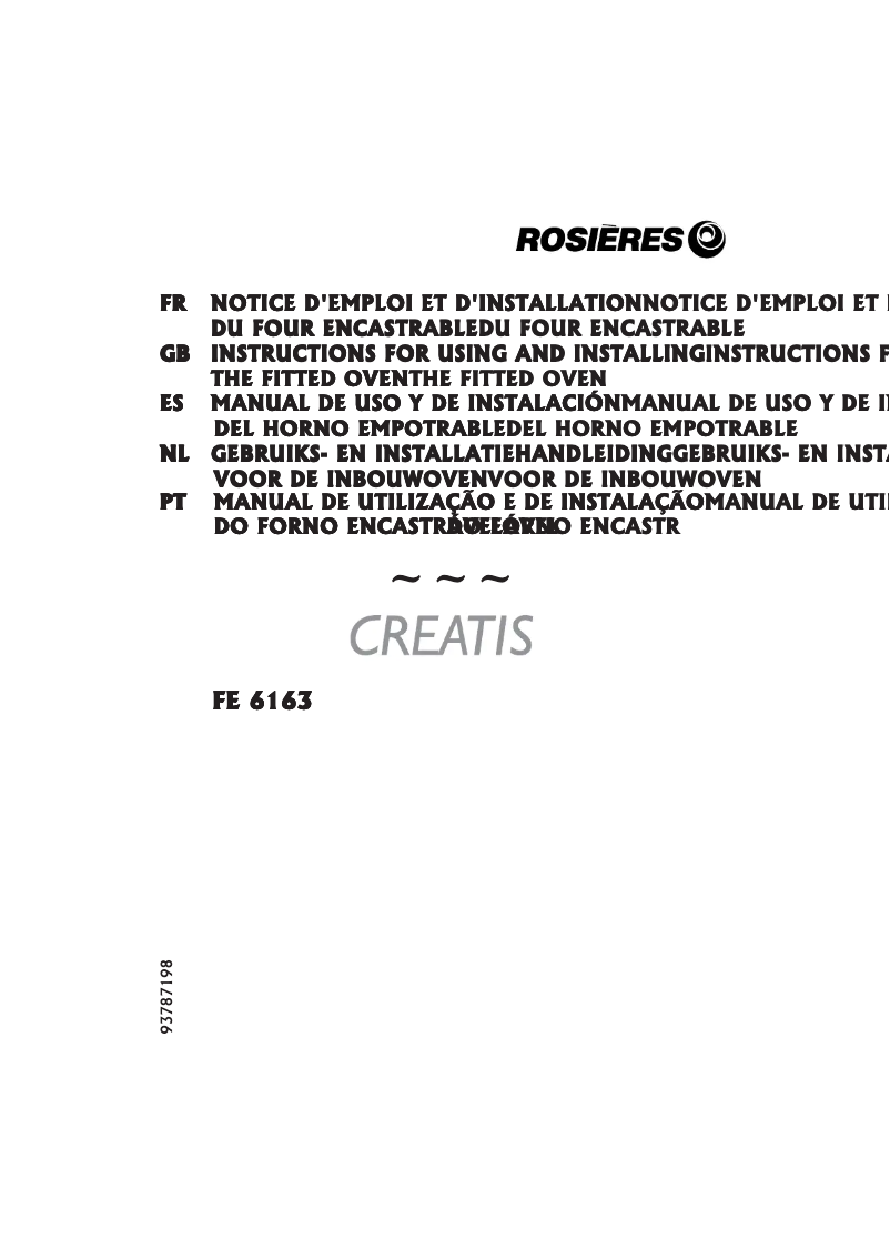 Page 1 de la notice Manuel utilisateur Rosieres FE 6163 RB