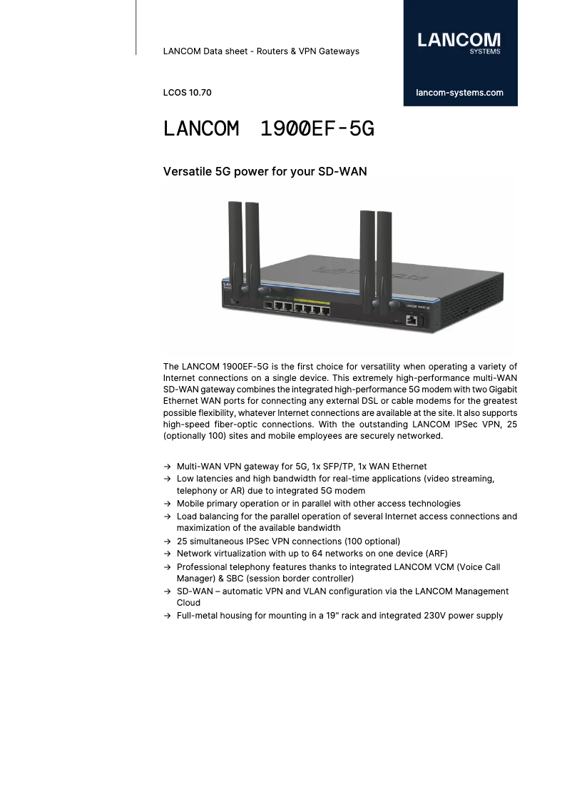 Página 1 del manual Ficha técnica Lancom 1900EF-5G