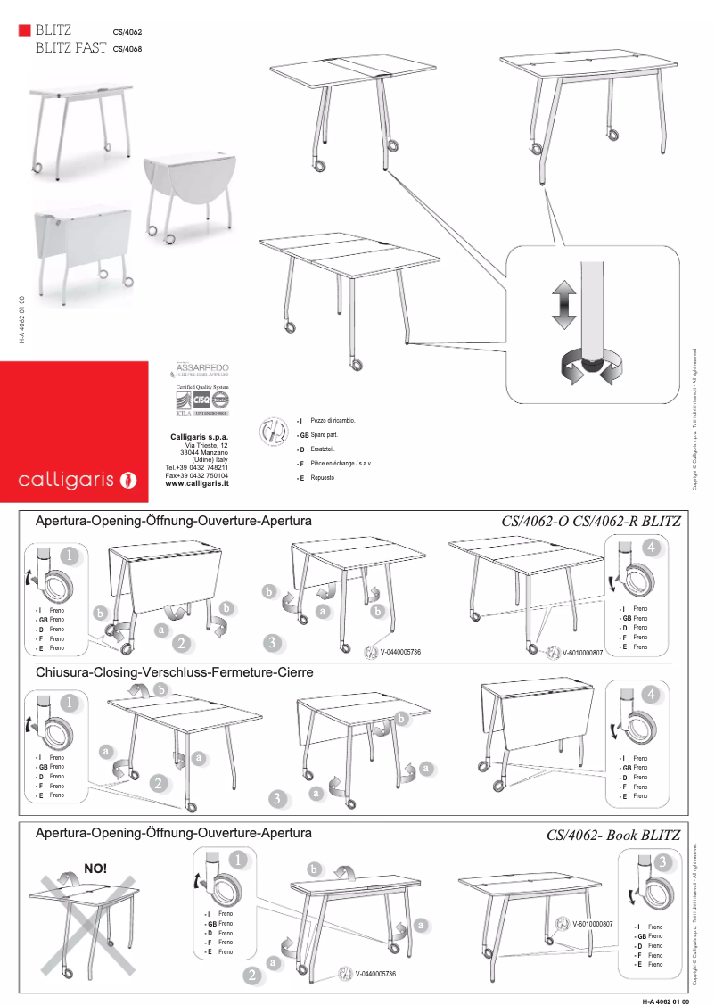 Page 1 de la notice Manuel utilisateur Calligaris .com Blitz Fast CS/4068
