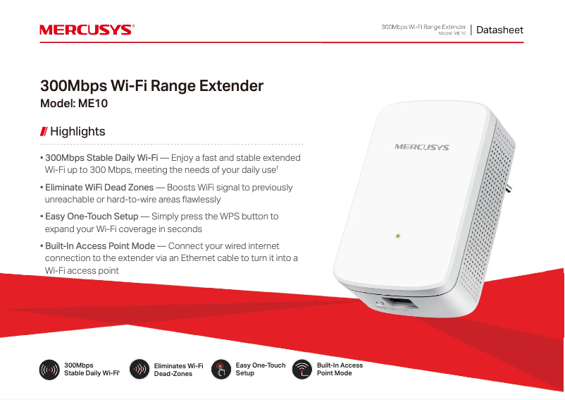 Page 1 de la notice Fiche technique Mercusys ME10