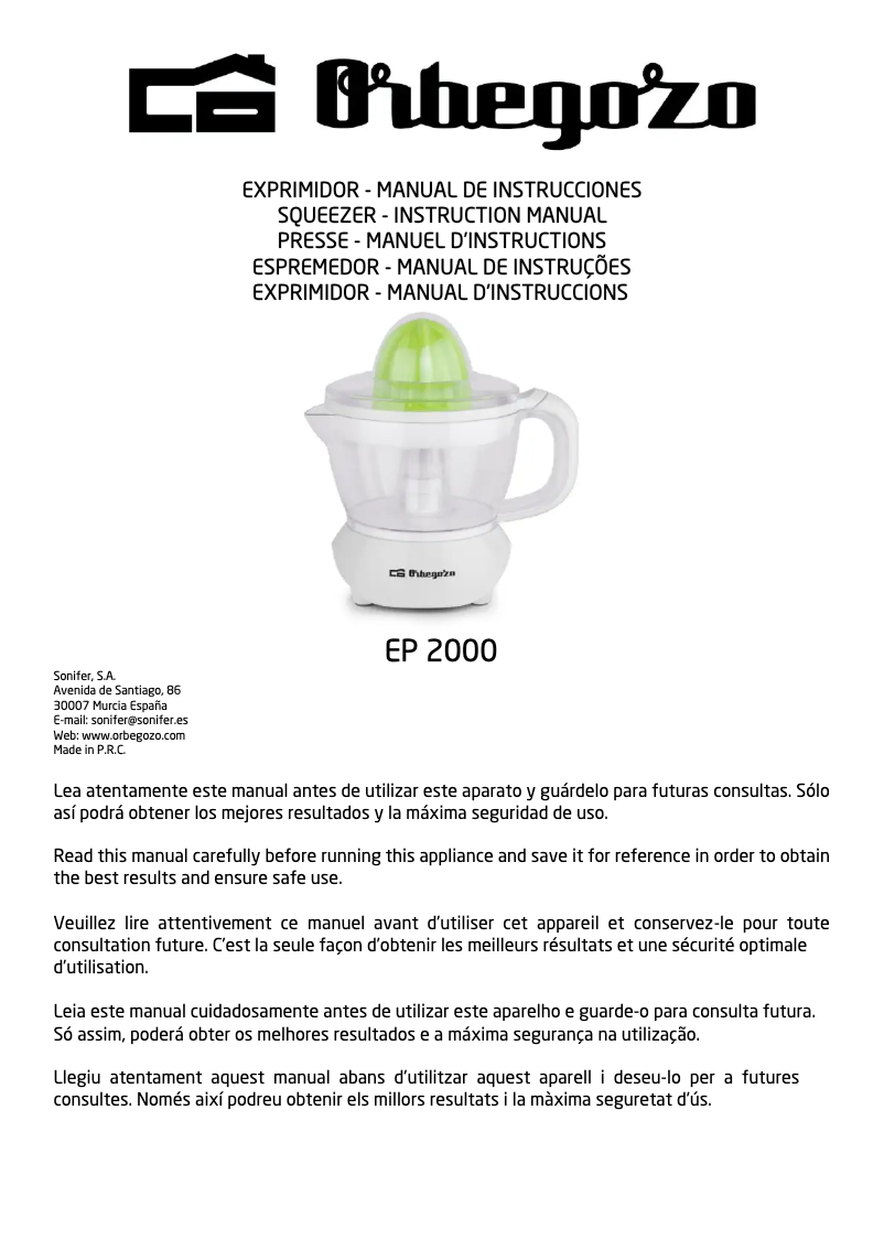 Image de la première page du manuel de l'appareil EP 2000