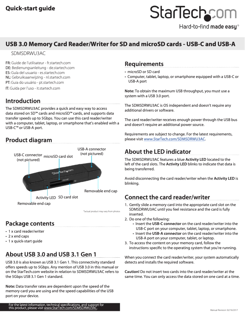 Page n°1 - Manuel utilisateur StarTech.com SDMSDRWU3AC