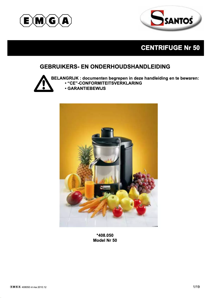 Page 1 de la notice Manuel utilisateur Santos N° 50
