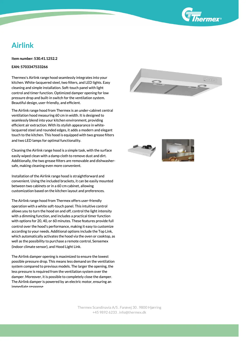Page 1 de la notice Fiche technique Thermex Airlink