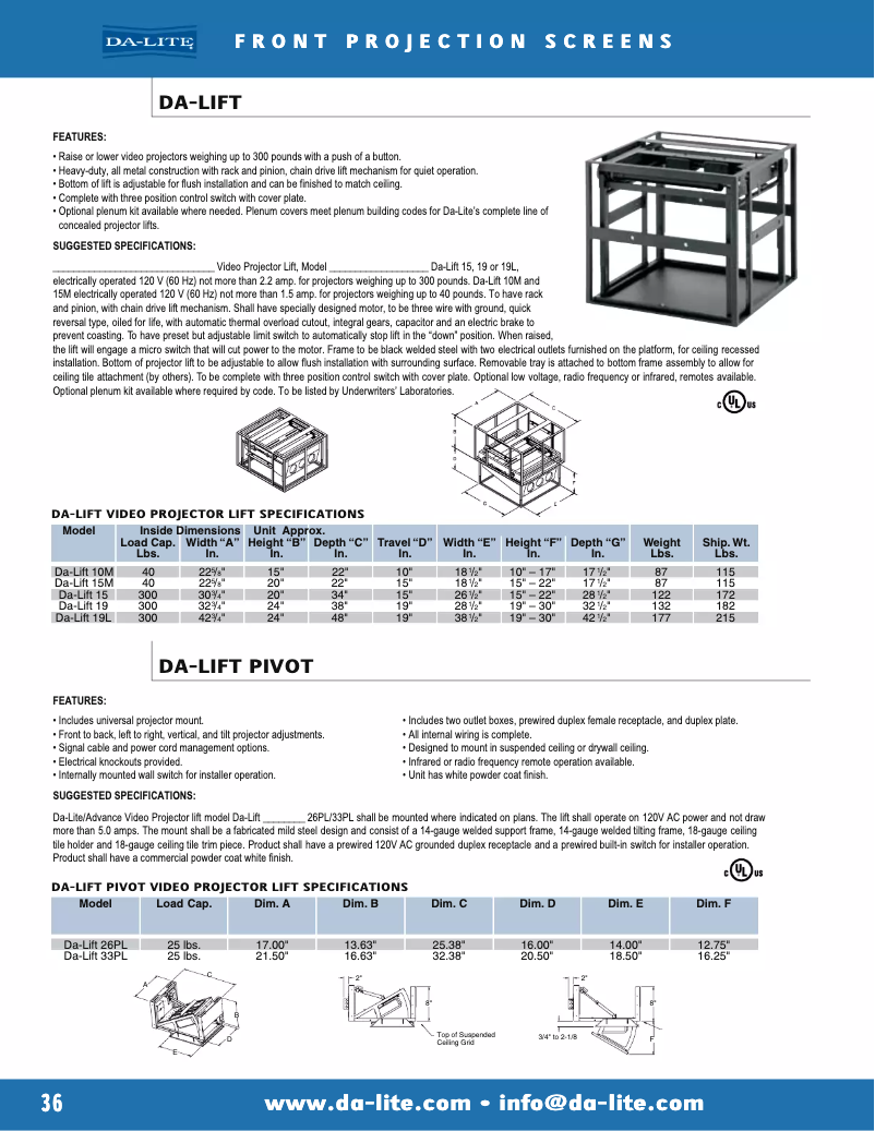Page 1 de la notice Manuel utilisateur Da-Lite Da-Lift Pivot 26P