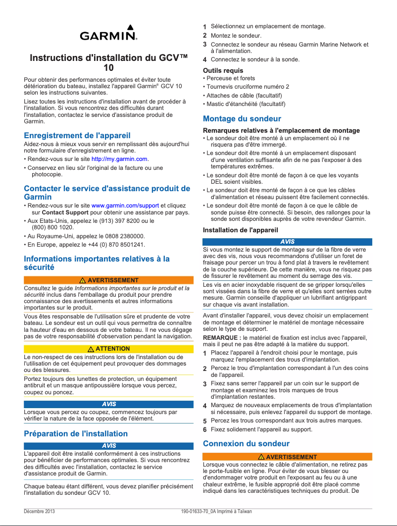 Page 1 de la notice Guide d'installation Garmin GCV 10