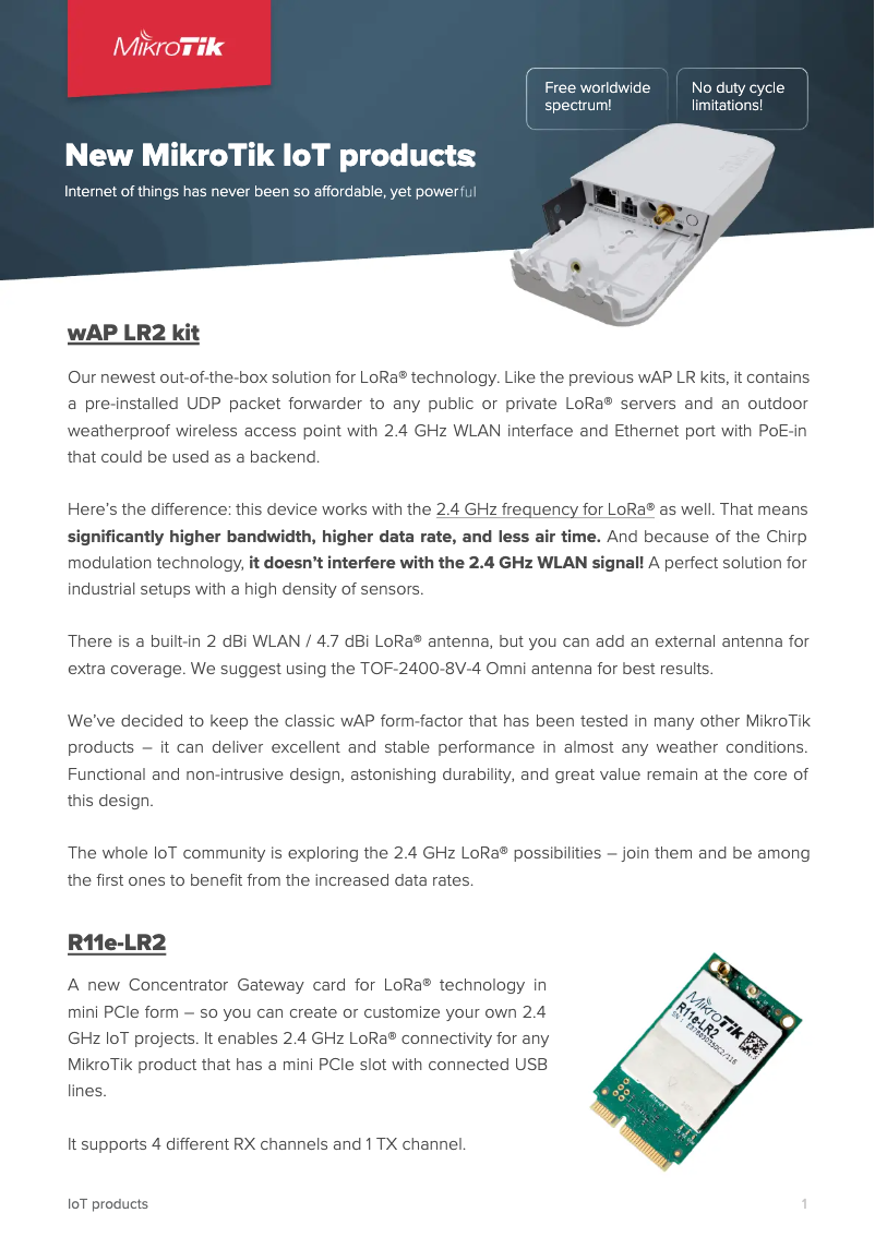 Page 1 de la notice Brochure Mikrotik wAP LR2 kit