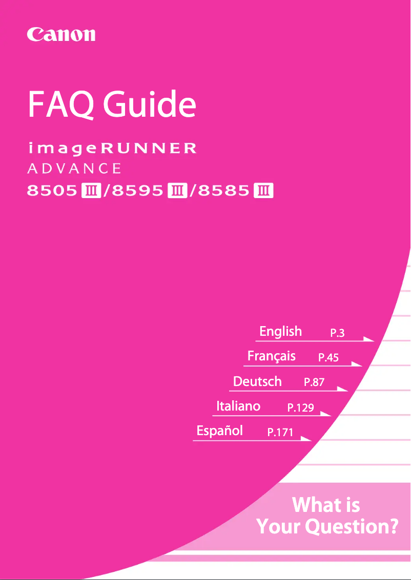 Page 1 de la notice FAQ Canon imageRUNNER ADVANCE 8595 PRO III