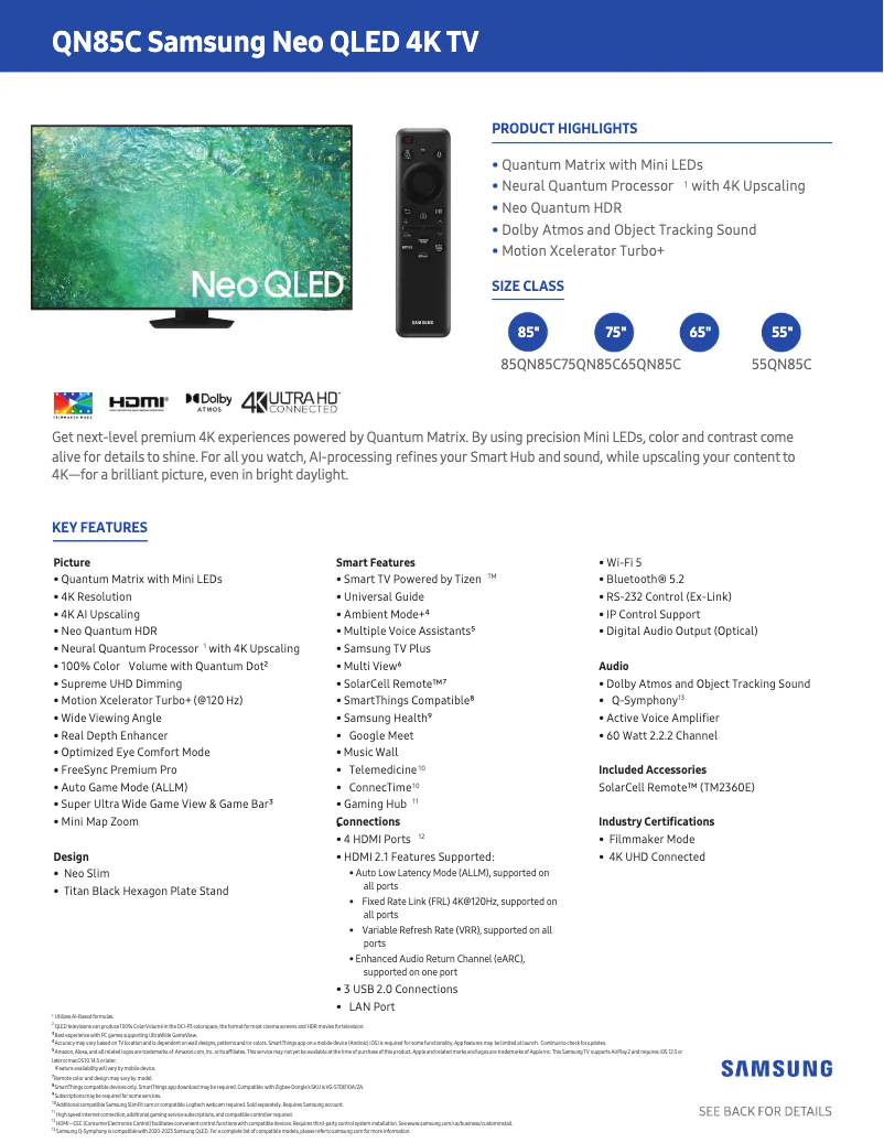 Image de la première page du manuel de l'appareil QN85QN85CAF